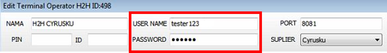 Contoh isian Username dan Password